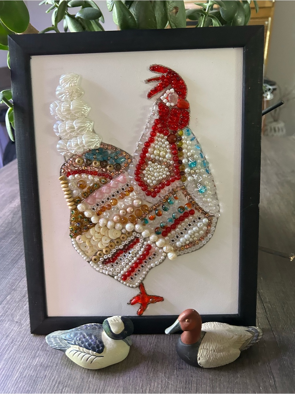Beaded Rooster Wall Art – Red, White & Multicolor Embellished Home Accent